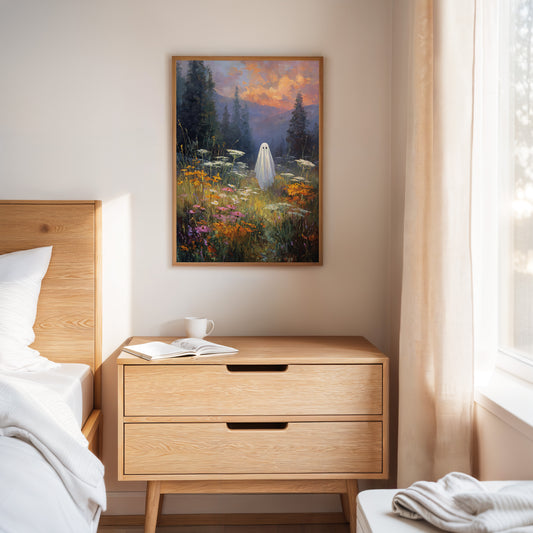 Ghostly Meadow Landscape Canvas - Whimsical Nature Art - Gallery Canvas image 7