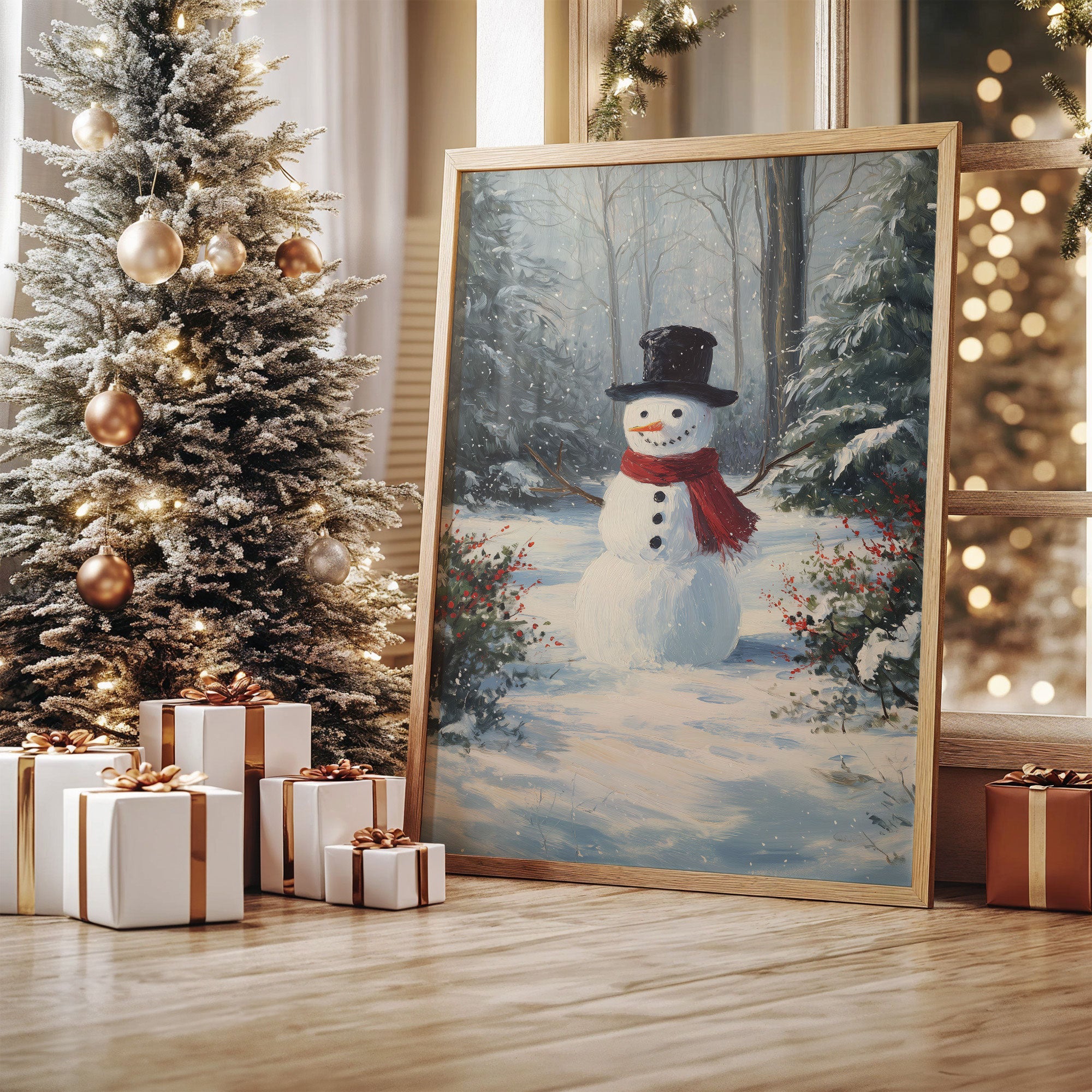 Classic Snowman in Winter Woods