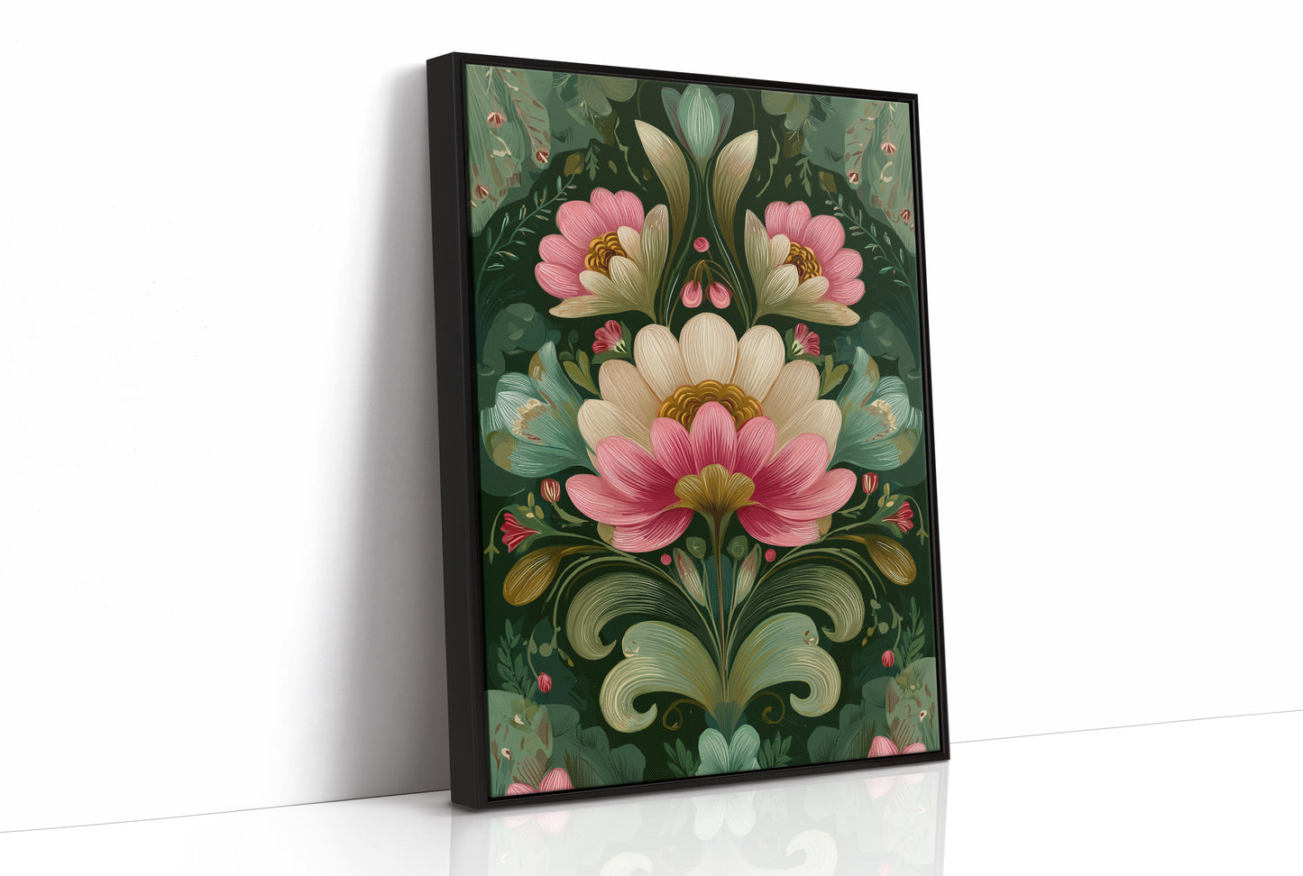 Pink and Cream on Forest Green