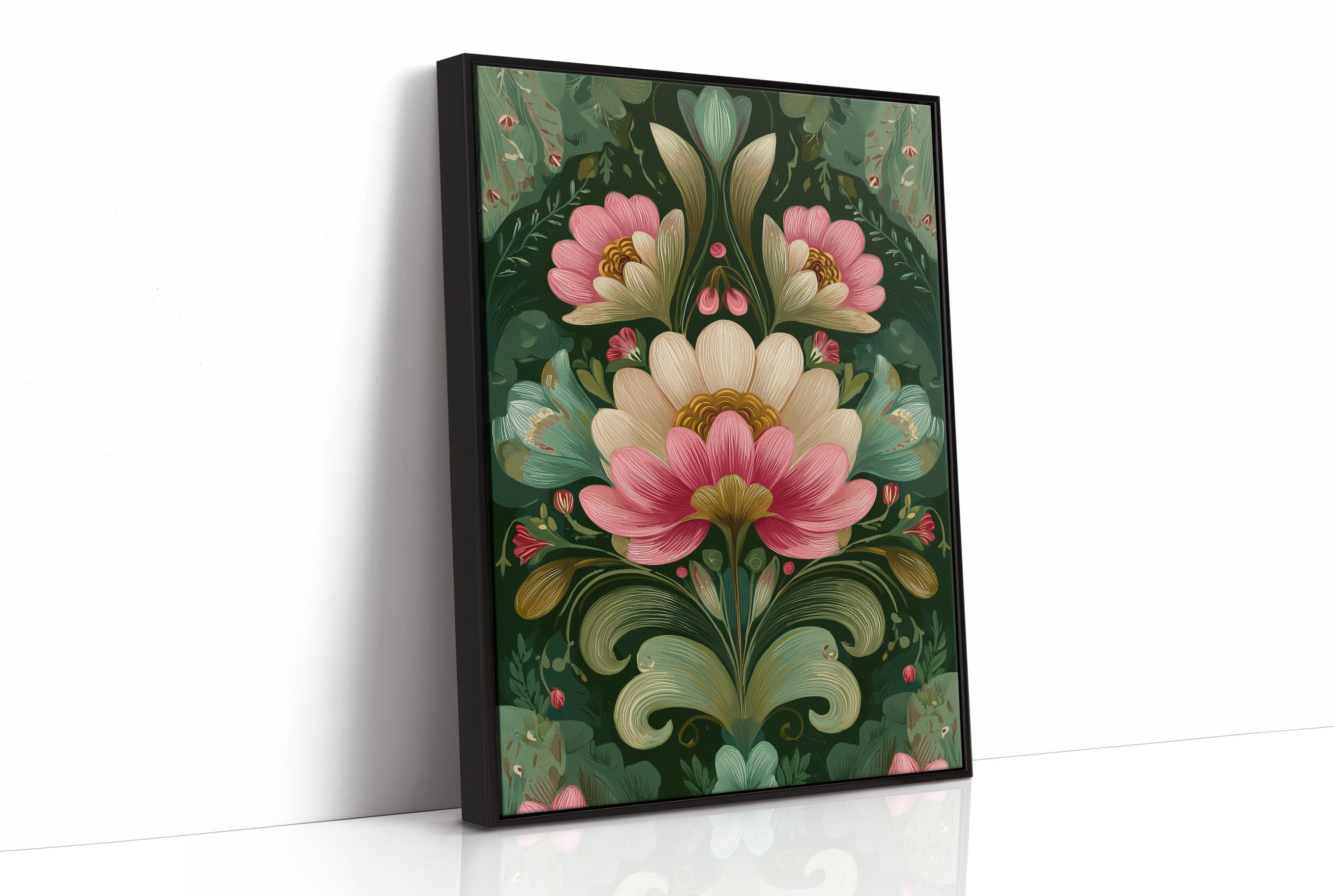 Pink and Cream on Forest Green