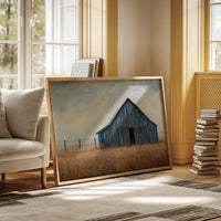 Blue Barn Stands Among Golden Fields