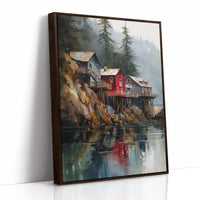 Red Houses Float Above Still Waters