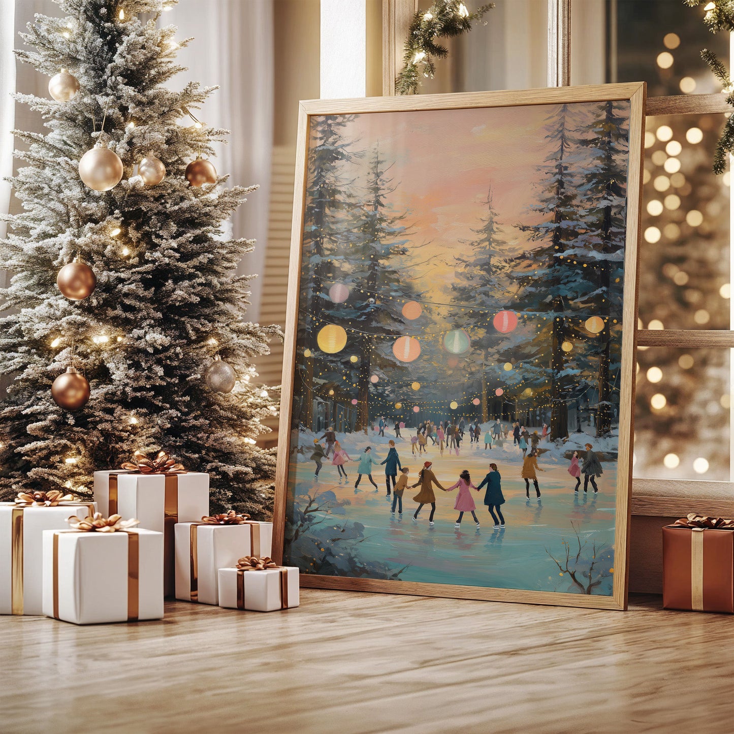 Winter Skaters Dance Under Lanterns