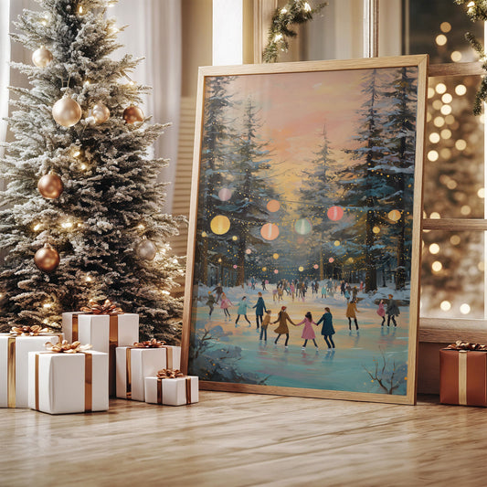 Winter Skaters Dance Under Lanterns