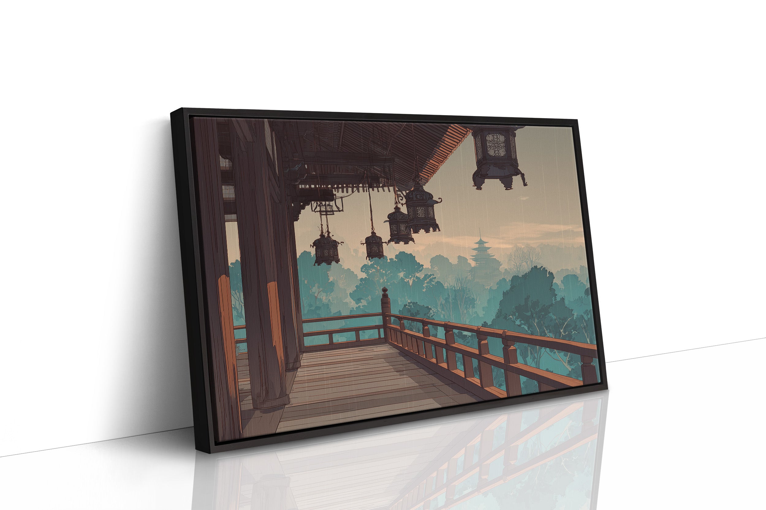 Temple Lanterns Guide Misty Dawn