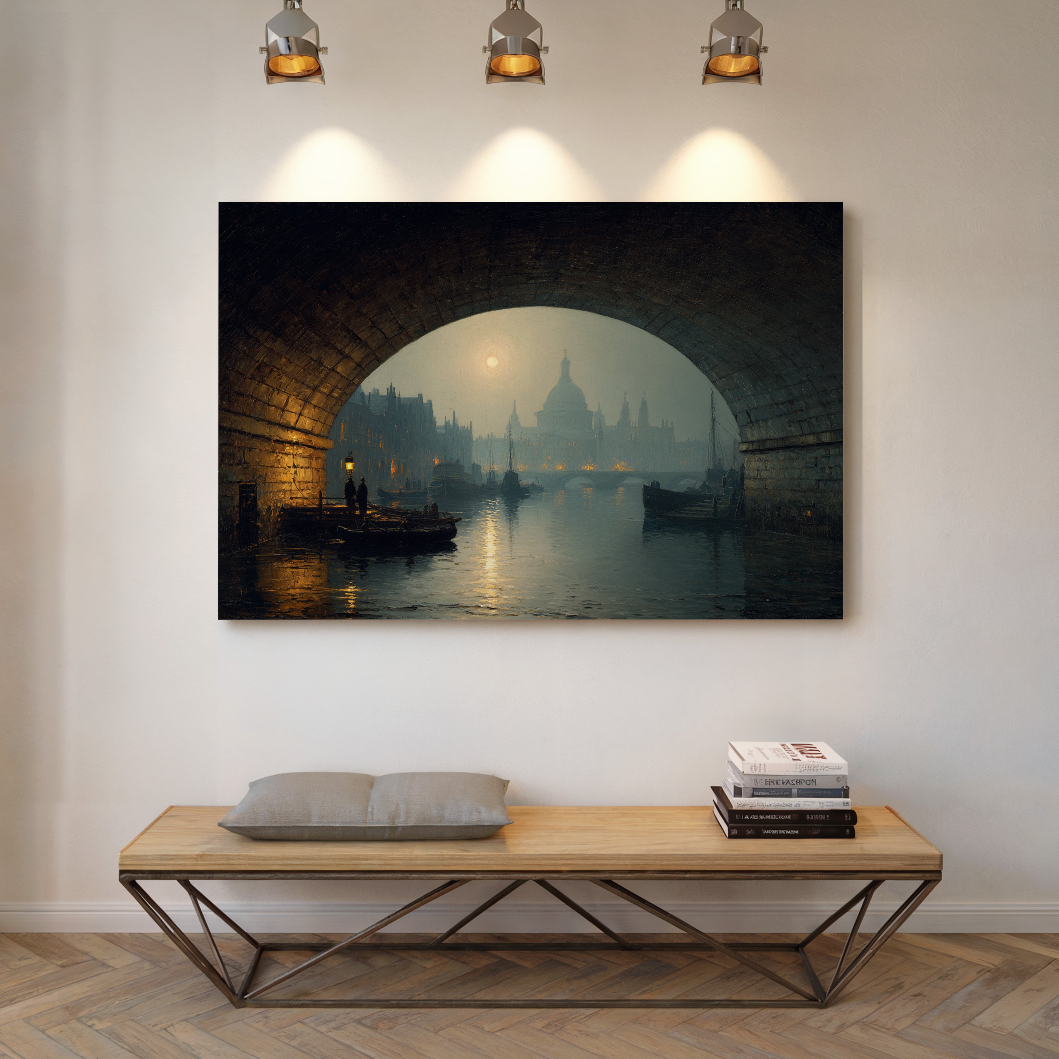 Thames Moonlight Through Stone Archways