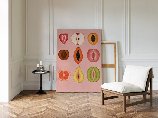 Fruits of Love – Feminine Fruit Print on Pink