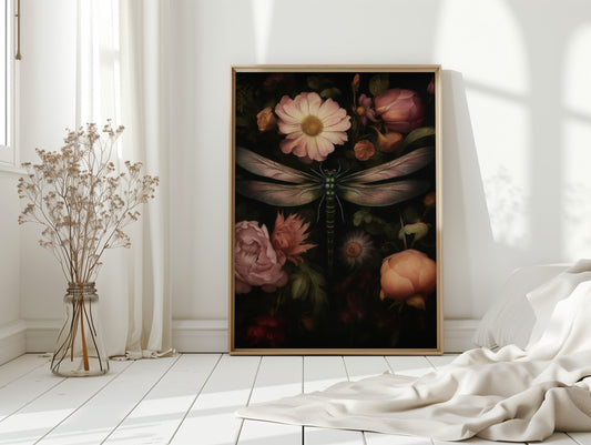 Dragonfly Among Midnight Blossoms
