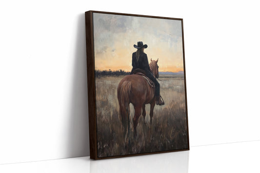 Back to the Prairie – Cowgirl on Horse at Dusk