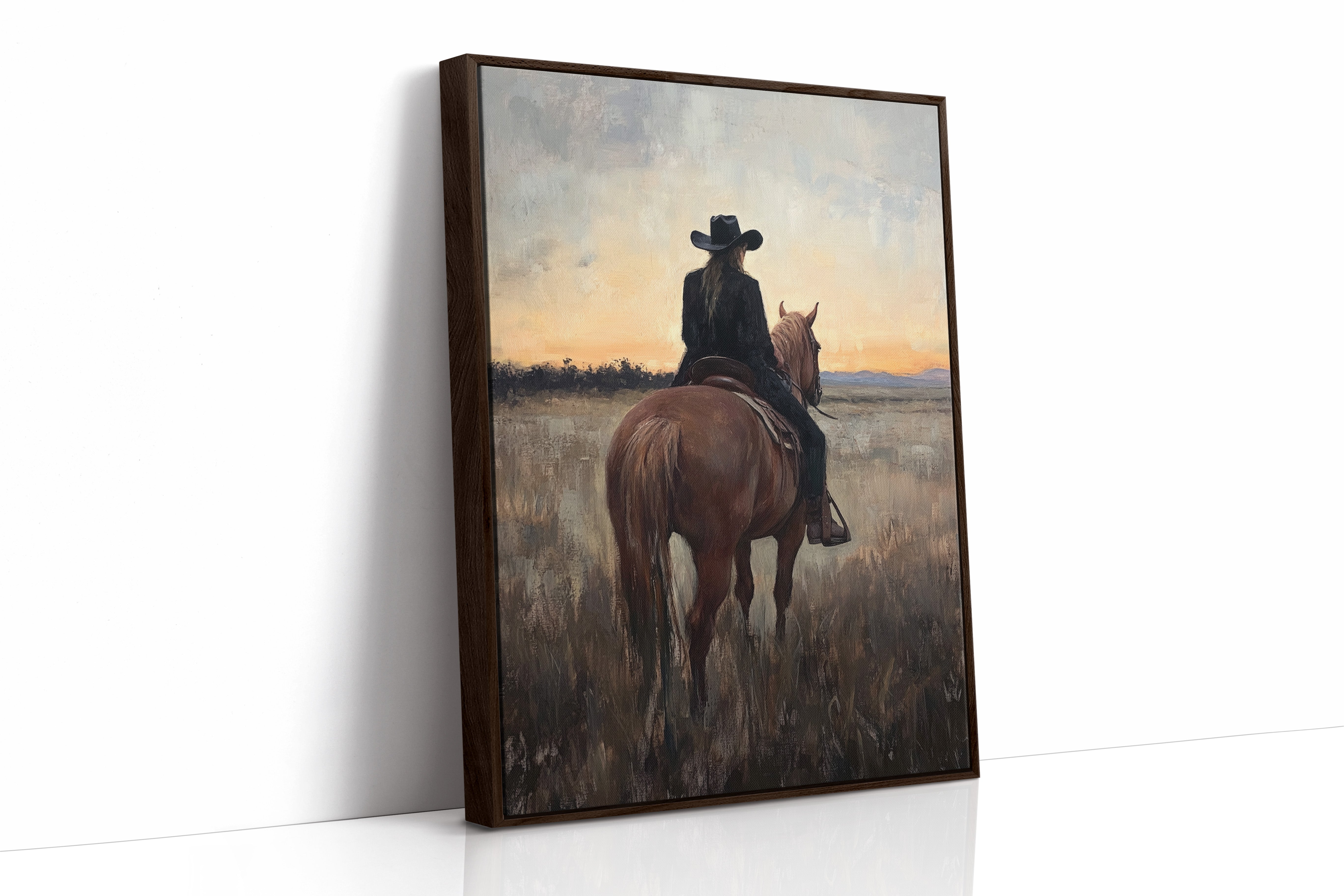 Back to the Prairie – Cowgirl on Horse at Dusk