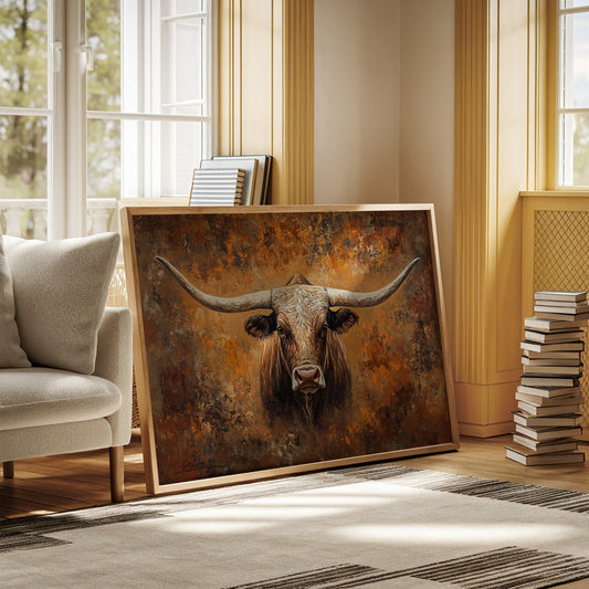 Longhorn's Gaze Through Autumn Fire