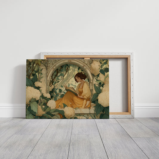 Reading Among Hydrangea Blooms