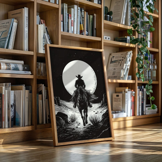 Lone Rider Under a Full Moon