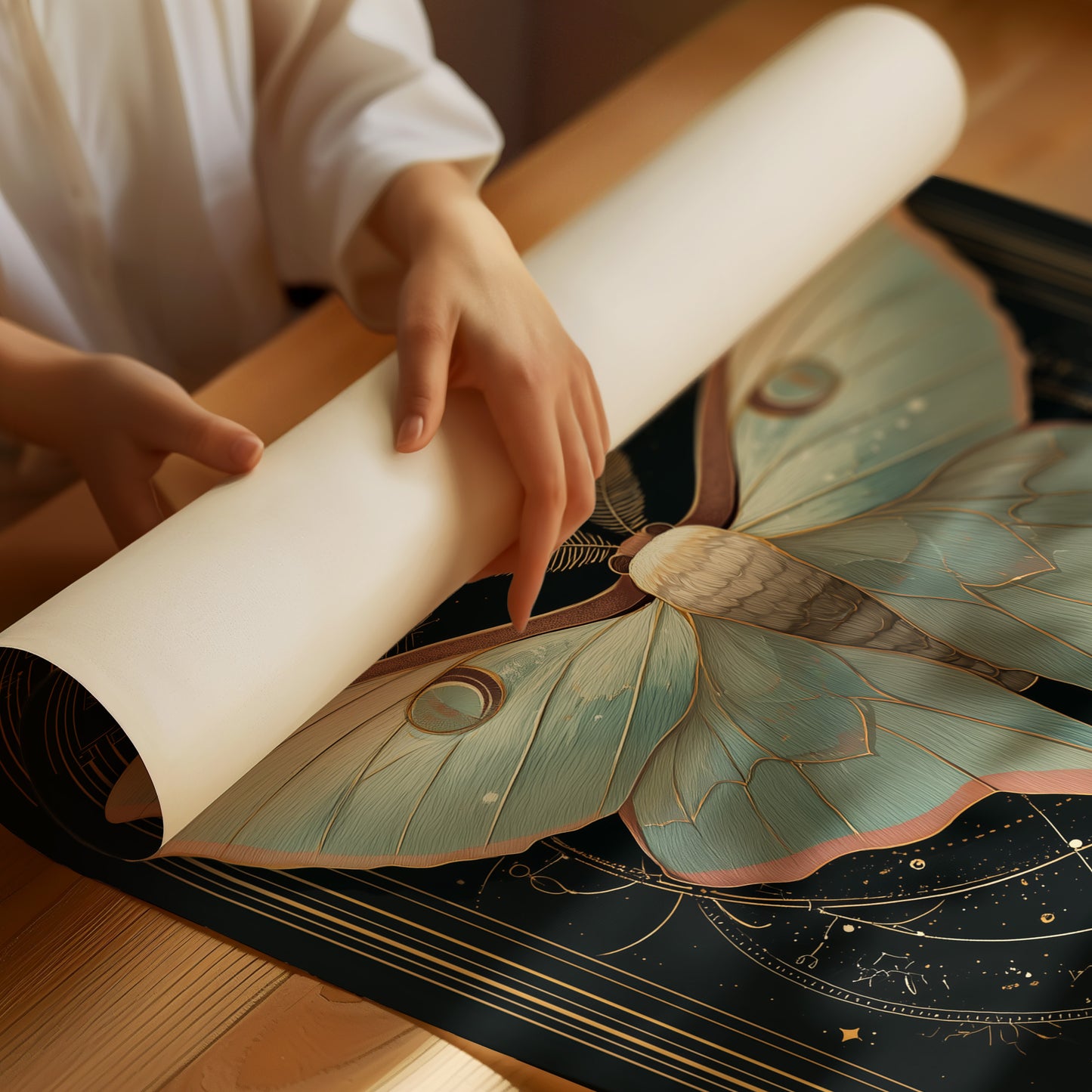 Luna Moth Under Golden Stars