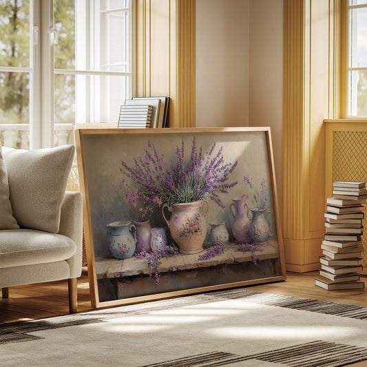 Lavender Spills Across Vintage Vessels