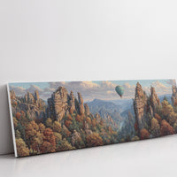Hot Air Balloon Over Autumn Cliffs