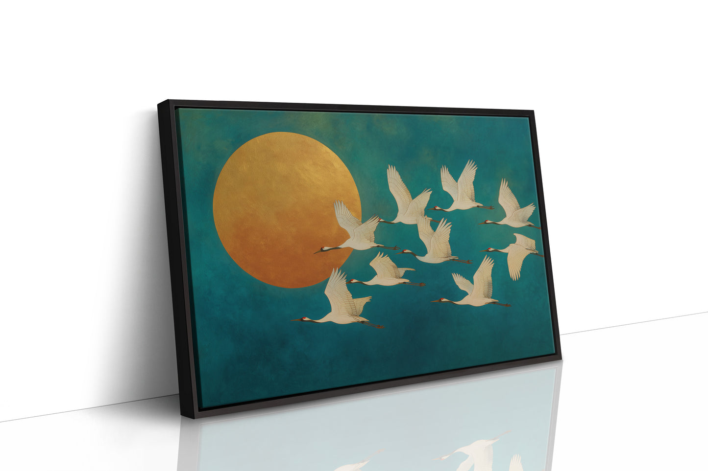 Cranes Dance Against Golden Moon