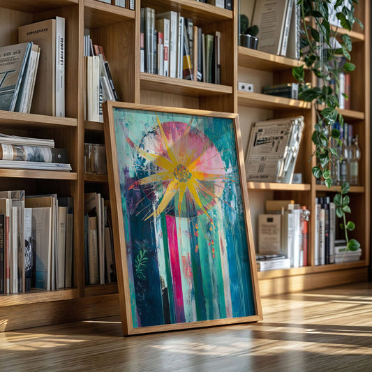 Sunflower Bursts Through Turquoise Rain