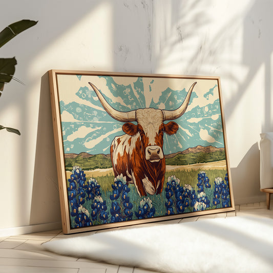 Texas Icon – Longhorn and Bluebonnets Pop Art