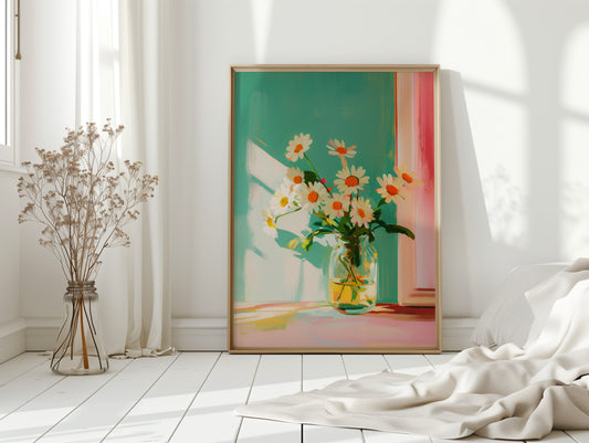 Sunlit Daisies in a Glass Jar