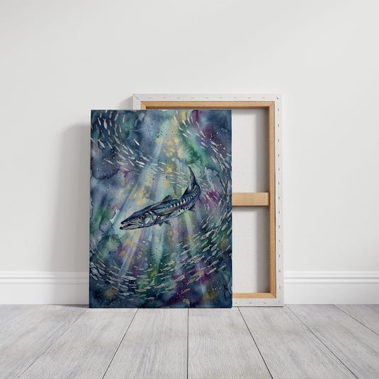 Bait Ball Hunter: Watercolor Barracuda Study