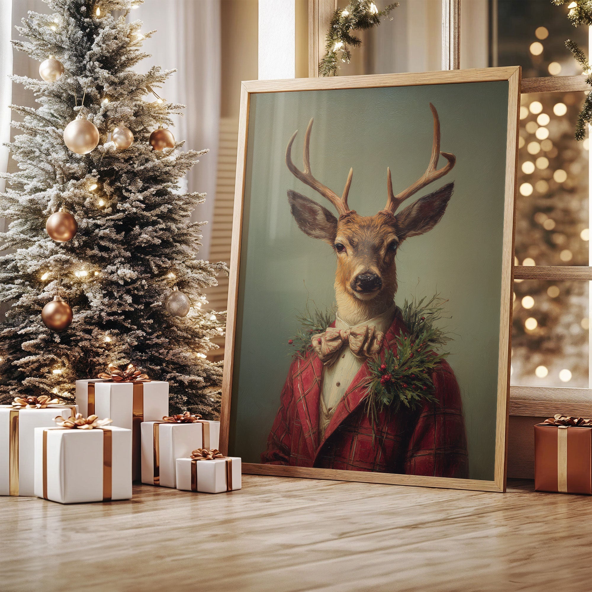 Festive Stag Adjusts His Bow