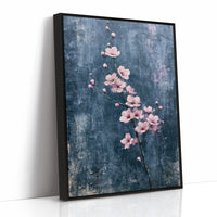 Pink Blossoms on Weathered Denim Blue