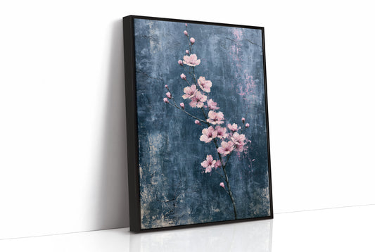 Pink Blossoms on Weathered Denim Blue