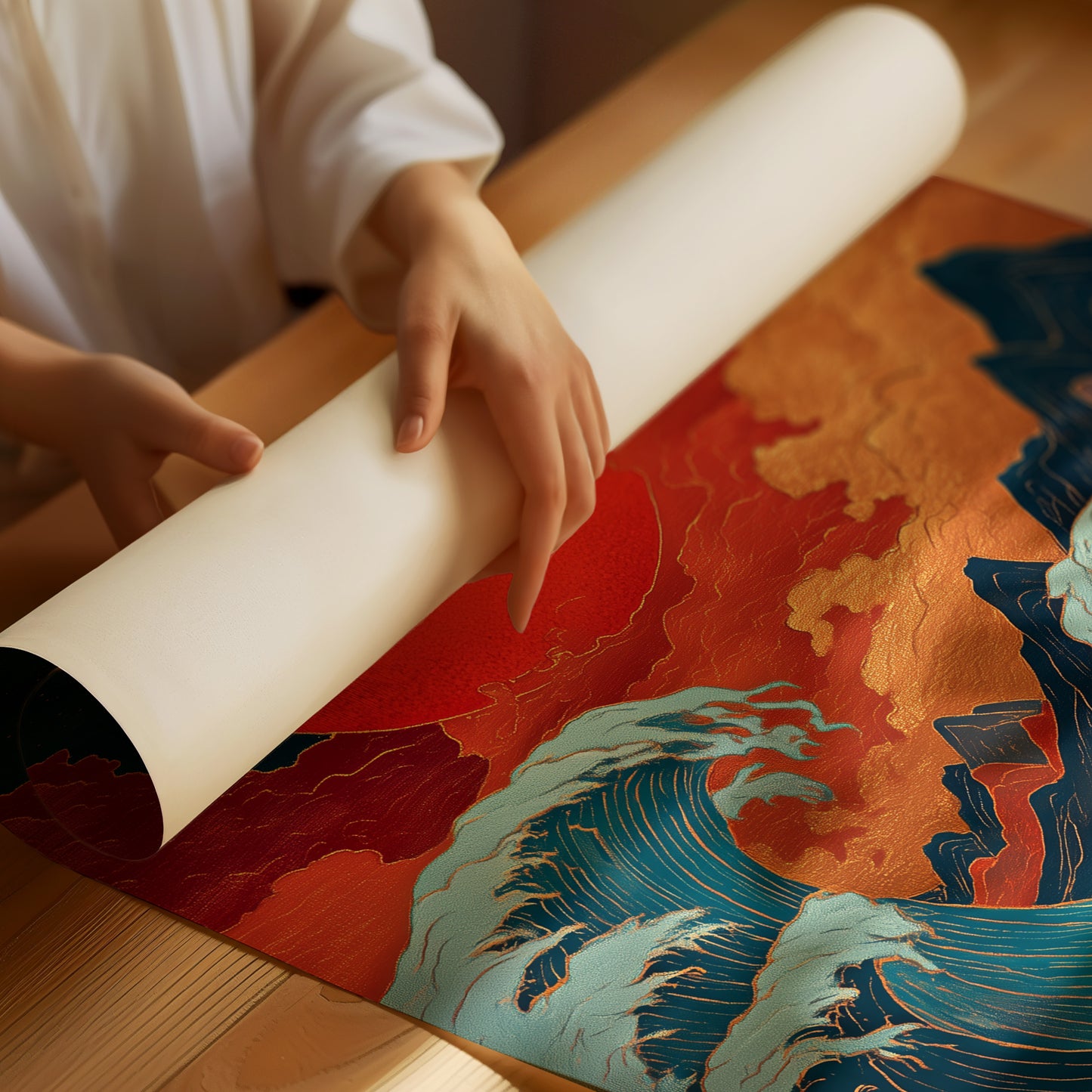 Ocean Flames Dance Under Crimson Moon