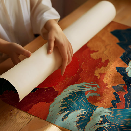 Ocean Flames Dance Under Crimson Moon