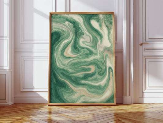 Emerald Waves: Abstract Fluid Art Print