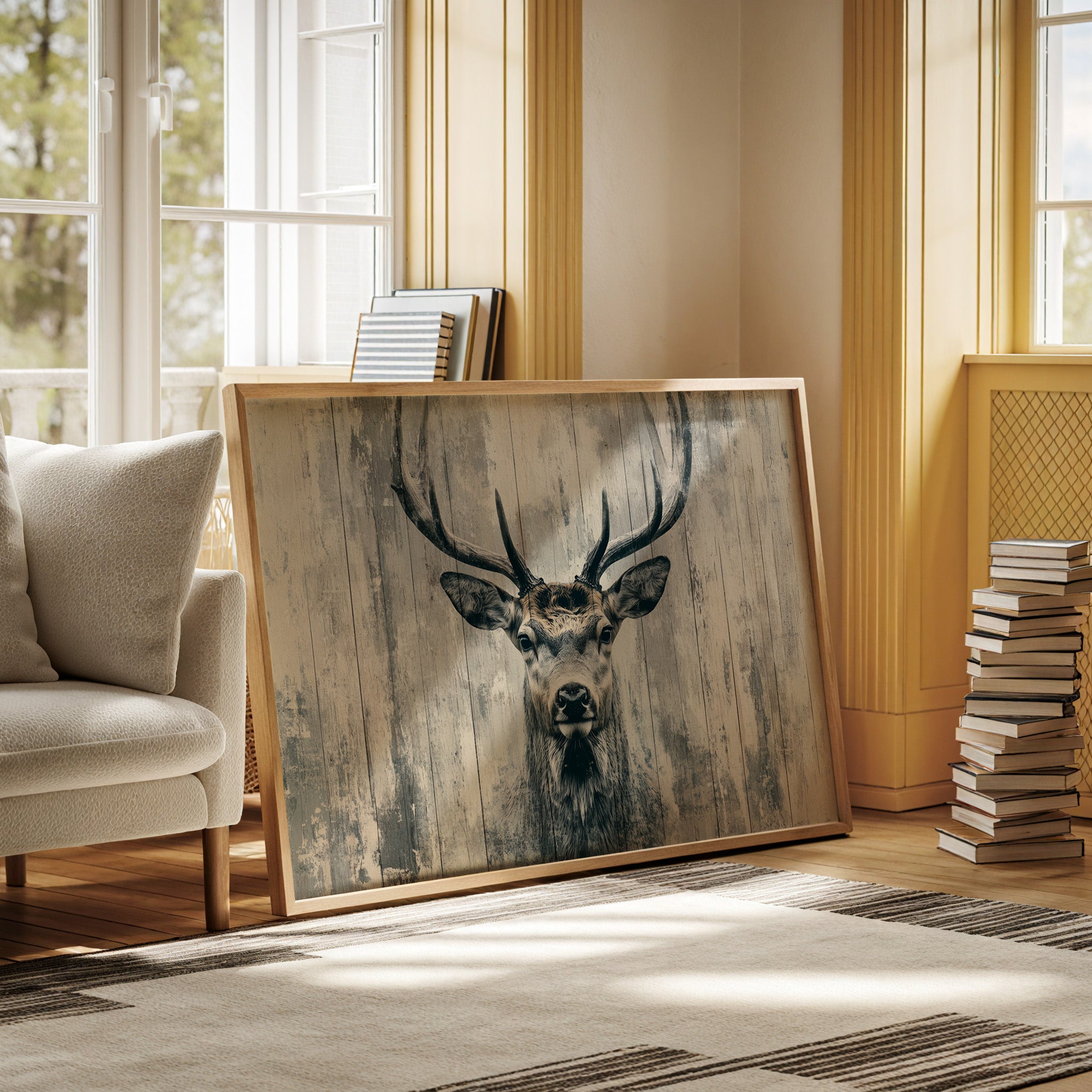 Noble Stag Against Winter Wood