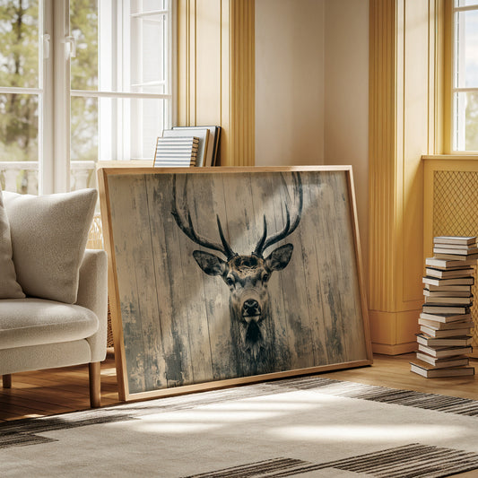 Noble Stag Against Winter Wood