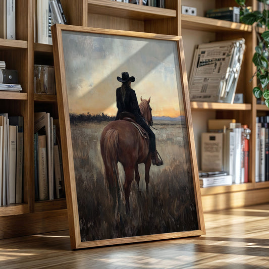 Back to the Prairie – Cowgirl on Horse at Dusk