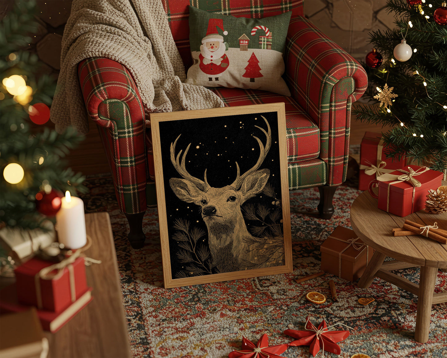 Starlit Stag Among Pine Branches