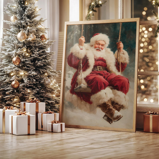 Winter Joy On A Wooden Swing