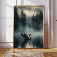 Black Swan in the Forest Mist