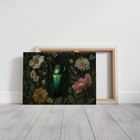 Emerald Beetle Among Garden Blooms