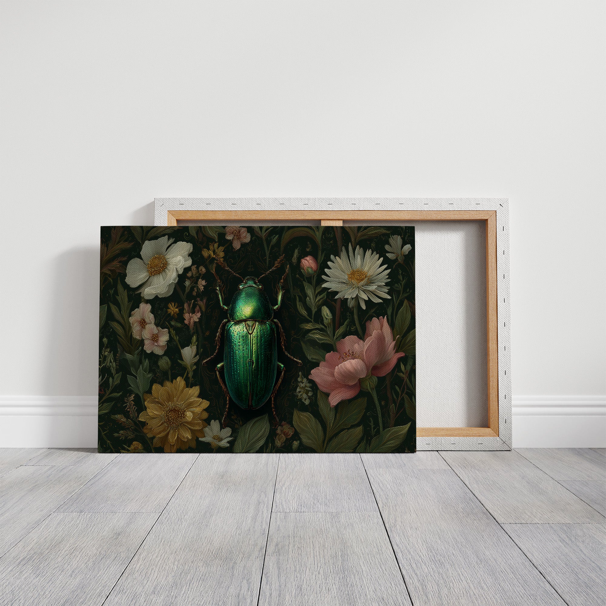 Emerald Beetle Among Garden Blooms