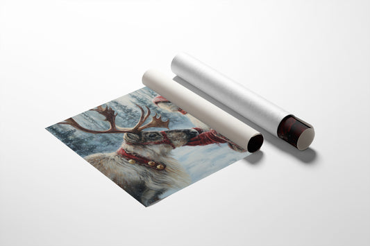 Reindeer Meets Winter's Gentle Friend