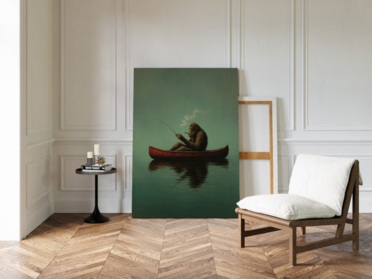 Fishing Ape in a Red Canoe