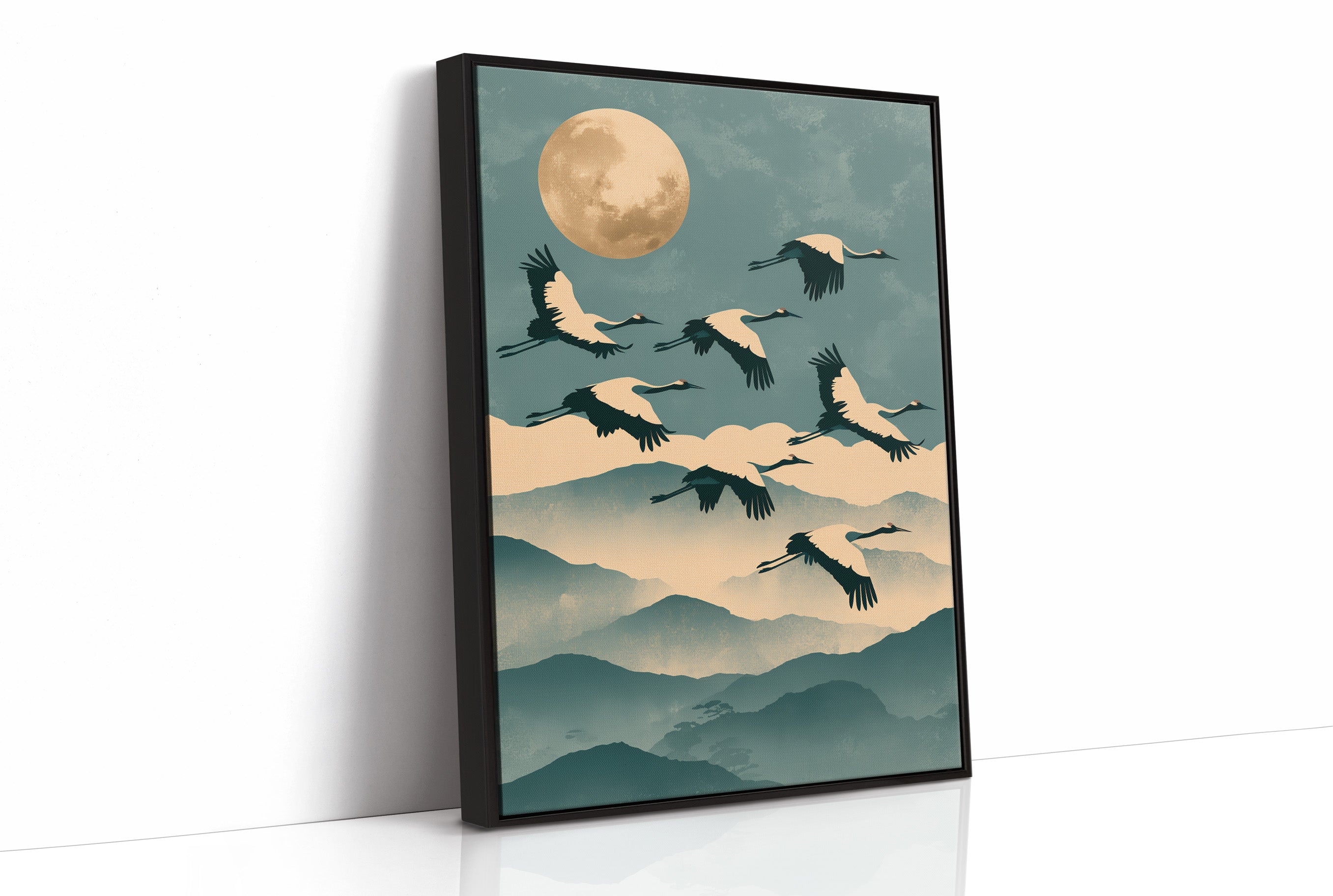 Cranes Over Misted Peaks