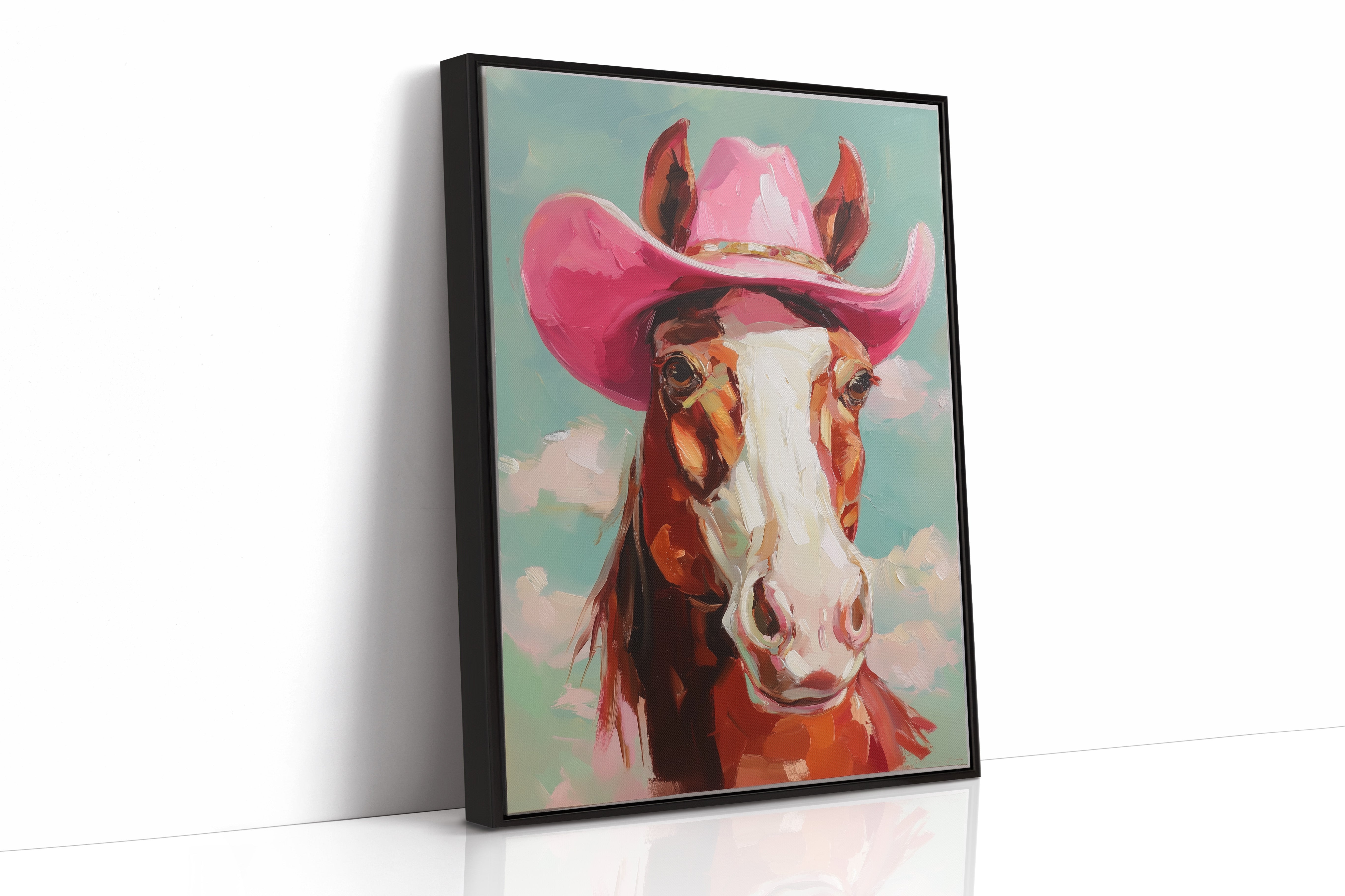 Pink Cowgirl Rides Through Turquoise Skies