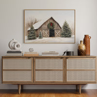 Rustic Christmas Barn – Cozy Winter Farmhouse Wall Art Print