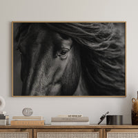 Wooden cabinet with woven design doors, decorative items, and a horse portrait above.