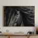Wooden cabinet with woven design doors, decorative items, and a horse portrait above.