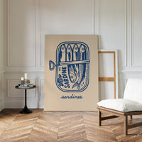 Retro Sardine Tin Wall Art – Blue & Beige Kitchen Decor