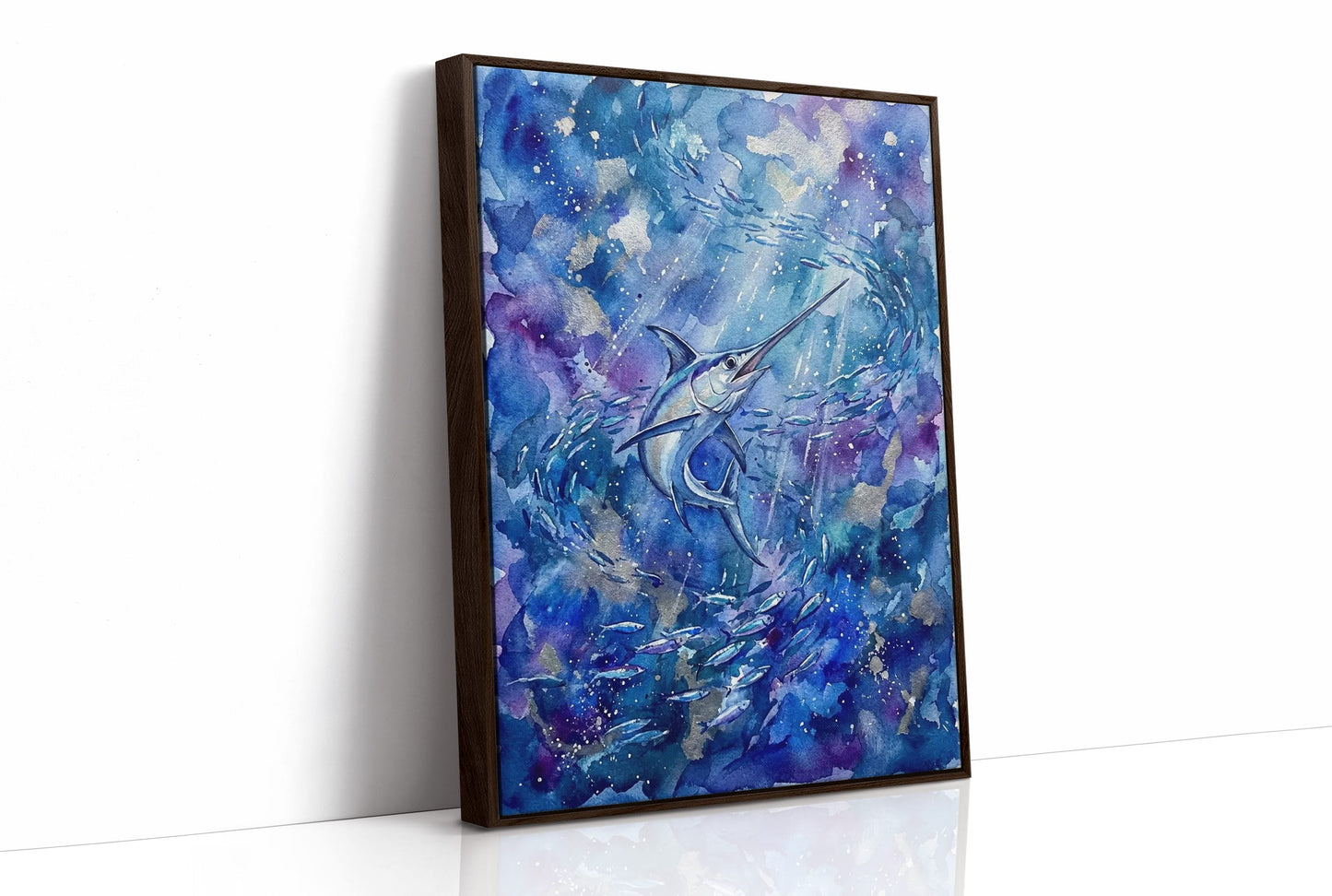 Bait Ball Chase: Watercolor Marlin Study
