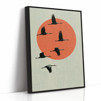 Cranes Across a Red Sun