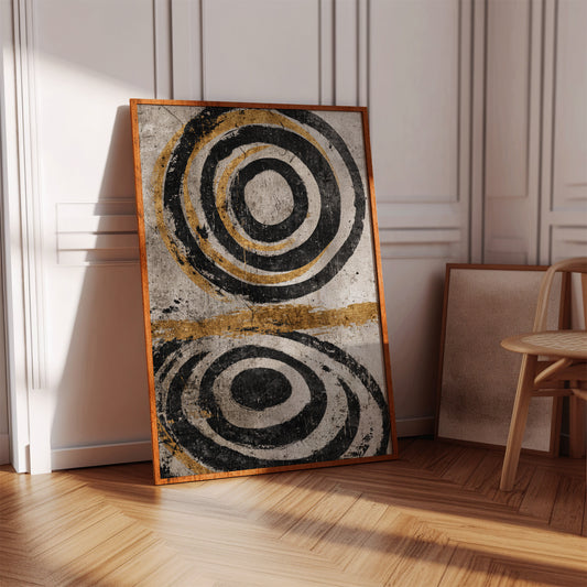 Golden Circles on Weathered Canvas